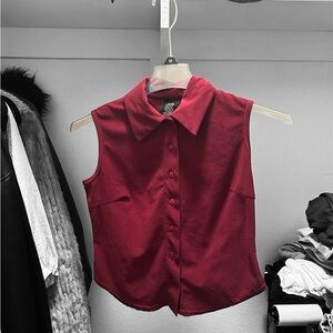 Vintage Sleeveless Red Button-Up Women's Top